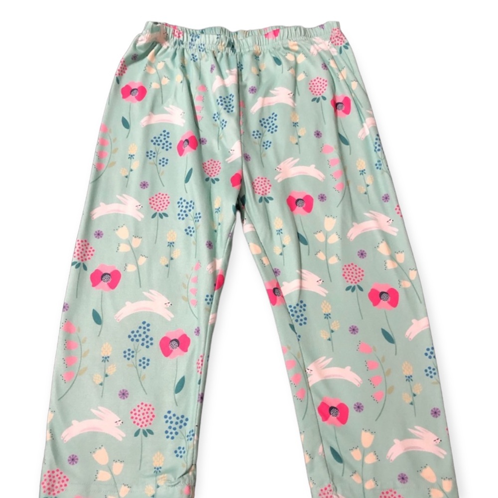 Mint Green Bunny Floral Design • Easter Pants